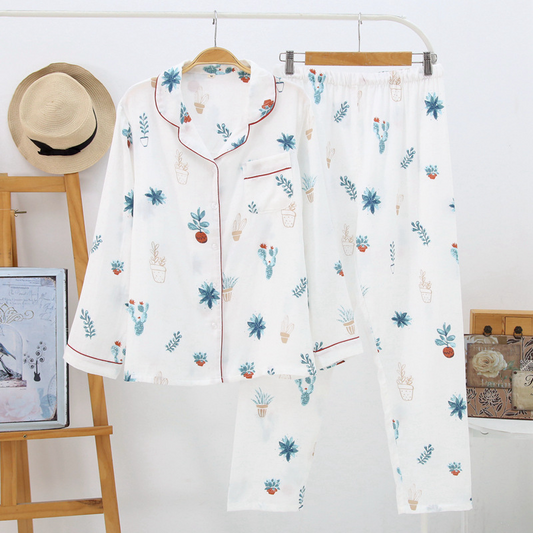 White Color Flower Pyjamas Set
