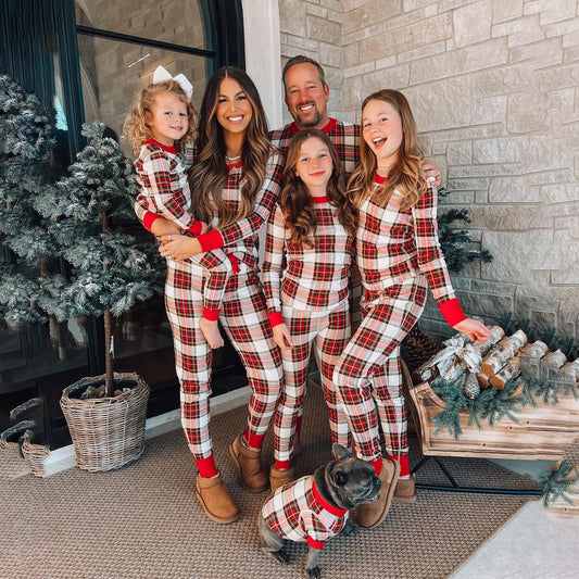 Check Print Round Neck Matching Family Christmas pyjamas Set