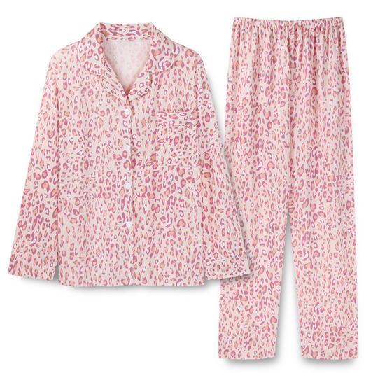 Pink Leopard Print Pyjamas Set
