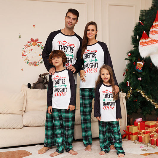 Naughty Santa Blue Plaid Family Pyjamas