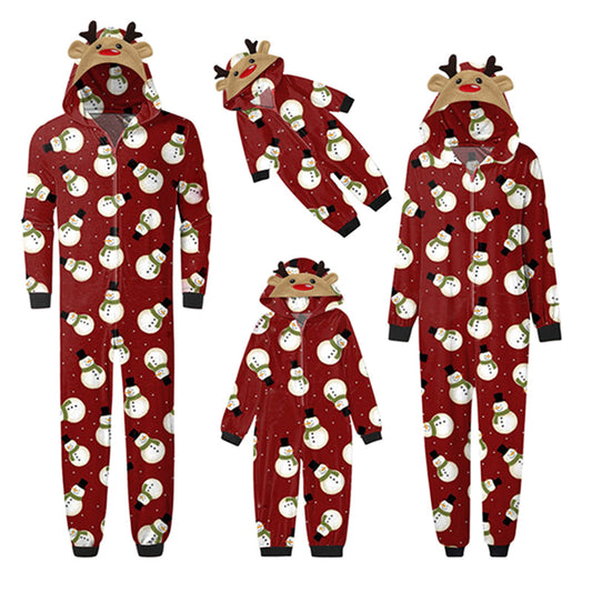 Snowman in Red Jumpsuit with hoodie Matching family Christmas pyjama Set