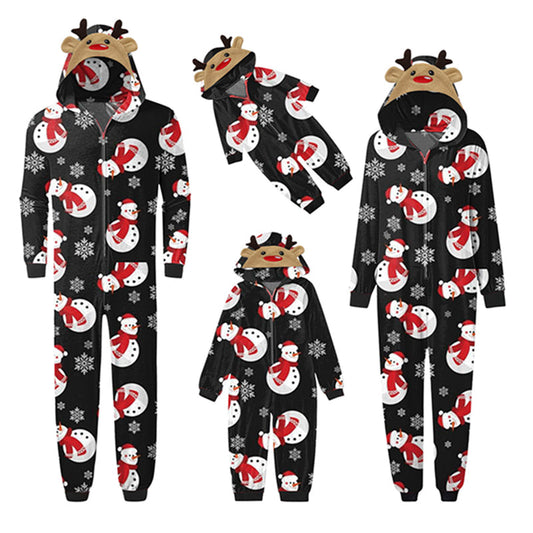 Snowman in Black Jumpsuit with hoodie Matching family Christmas pyjama Set