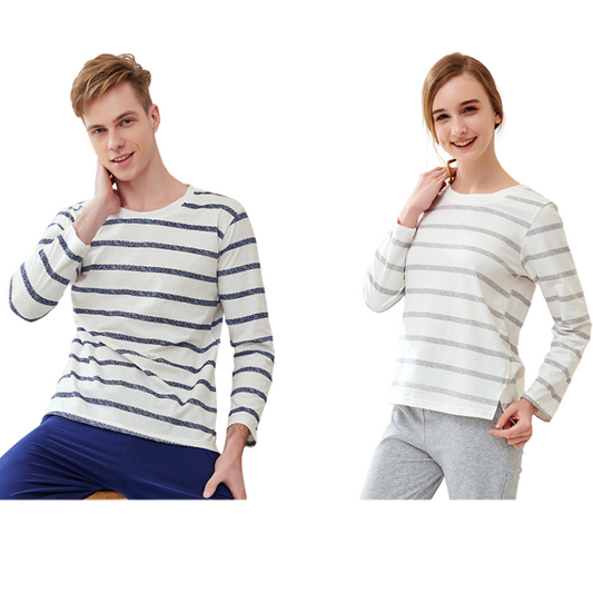 couple-Pyjama-cotton-striped-o-neck-sleepwear