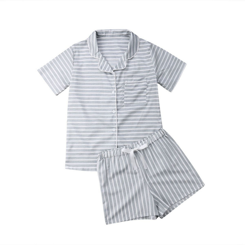 Women Stripe Grey Pyjamas Set