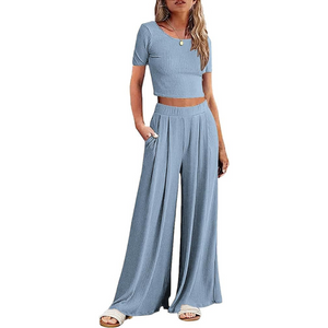 Wide Leg Pyjamas With Matching Short Sleeve Top