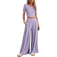 Load image into Gallery viewer, Wide Leg pyjamas With Matching Short Sleeve Top
