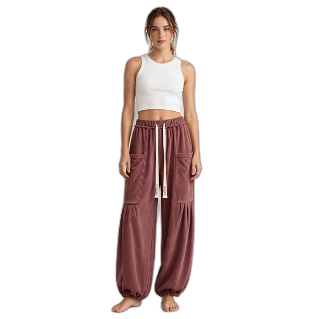 Women's Ribbed Wide-Leg Cargo Lounge Pants