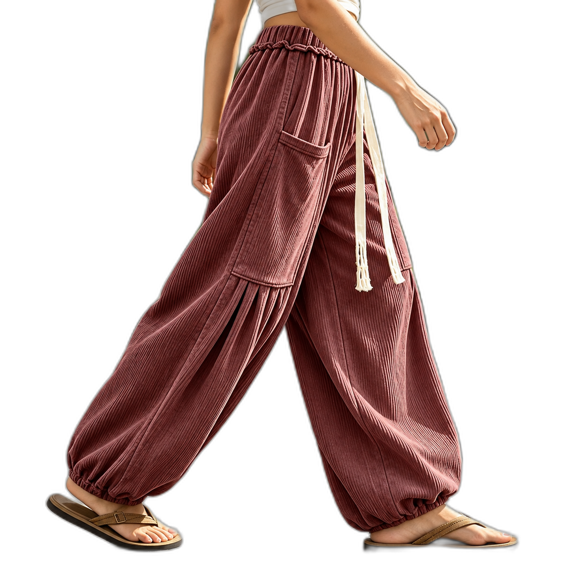 Women's Ribbed Wide-Leg Cargo Lounge Pants