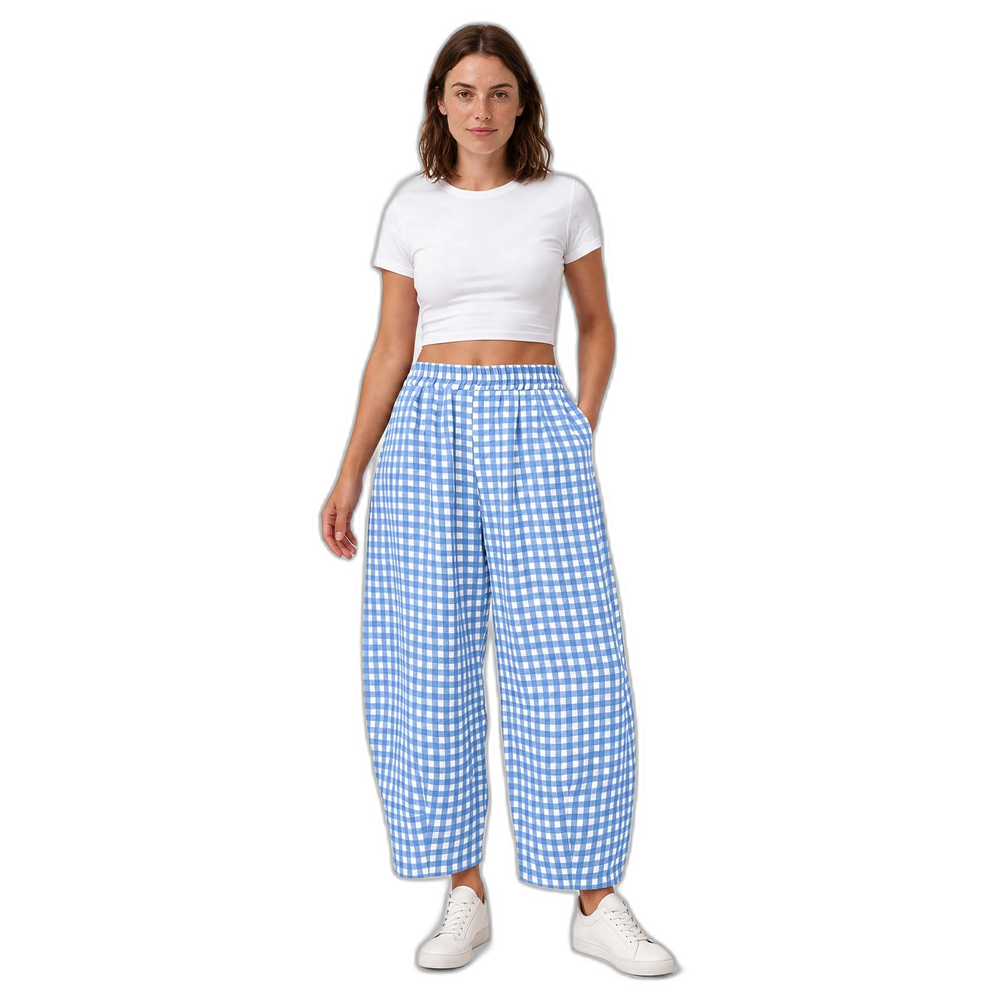 Women's Gingham Check Barrel-Leg Lounge Pants