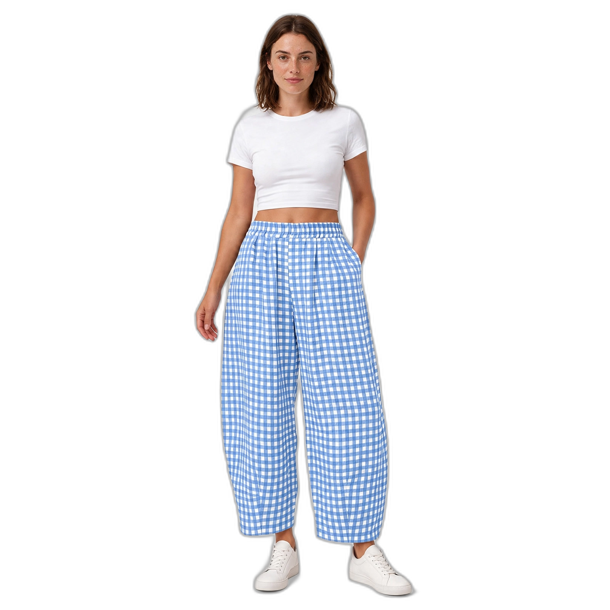 Women's Gingham Check Barrel-Leg Lounge Pants