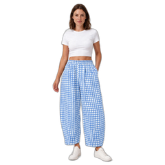 Women's Gingham Check Barrel-Leg Lounge Pants
