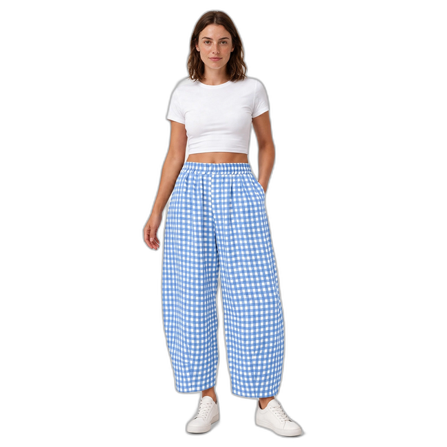 Women's Gingham Check Barrel-Leg Lounge Pants