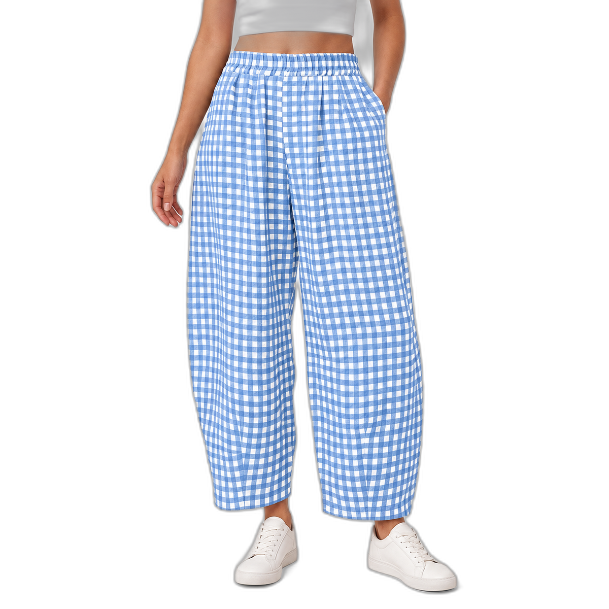 Women's Gingham Check Barrel-Leg Lounge Pants