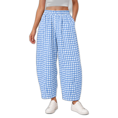 Women's Gingham Check Barrel-Leg Lounge Pants