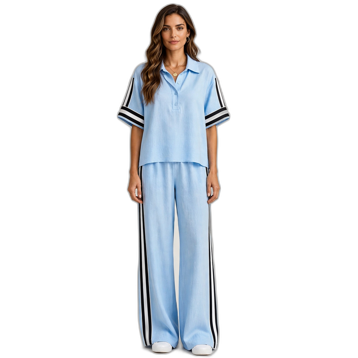 Riviera Contrast Stripe Wide-Leg Two-Piece Set
