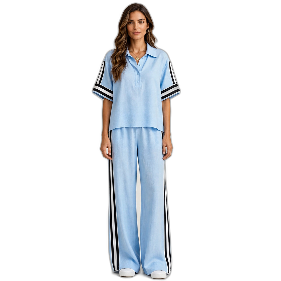 Riviera Contrast Stripe Wide-Leg Two-Piece Set