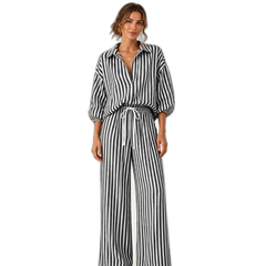 Coastal Stripe Relaxed Shirt & Wide-Leg Pants Set