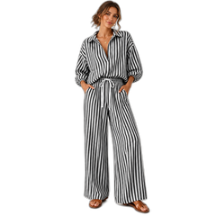 Coastal Stripe Relaxed Shirt & Wide-Leg Pants Set