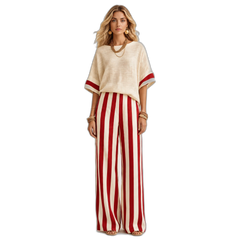 Women’s Relaxed Stripe Wide-Leg Pants & Oversized Top Set