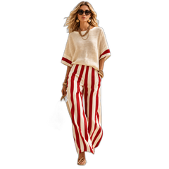 Women’s Relaxed Stripe Wide-Leg Pants & Oversized Top Set