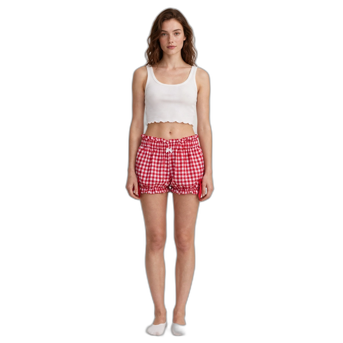 Women’s Gingham Ruffle Bloomer Shorts with Bow Detail