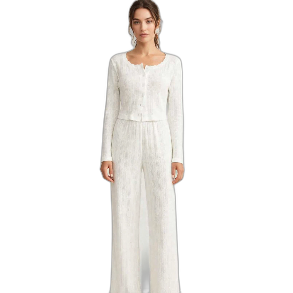 Women's Long Sleeve Cardigan & Knit Pajama Set