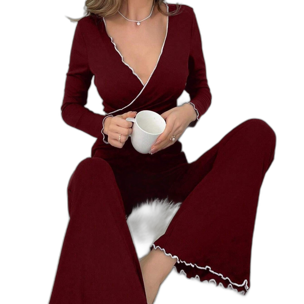 Women's V-Neck Curling Pajama Set