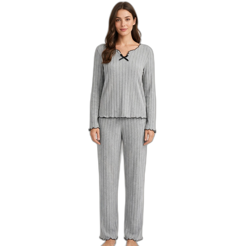 Women's V-Neck Striped Winter Pajama Set