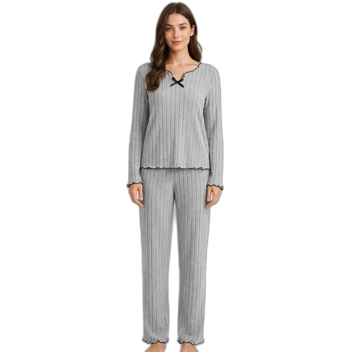 Women's V-Neck Striped Winter Pajama Set