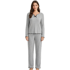Women's V-Neck Striped Winter Pajama Set