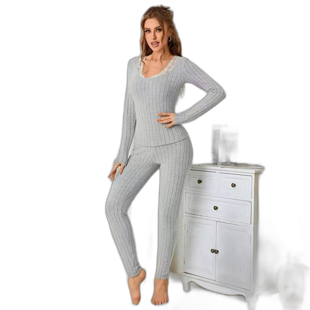 Women's Long-Sleeve Crew Neck Pajama Set