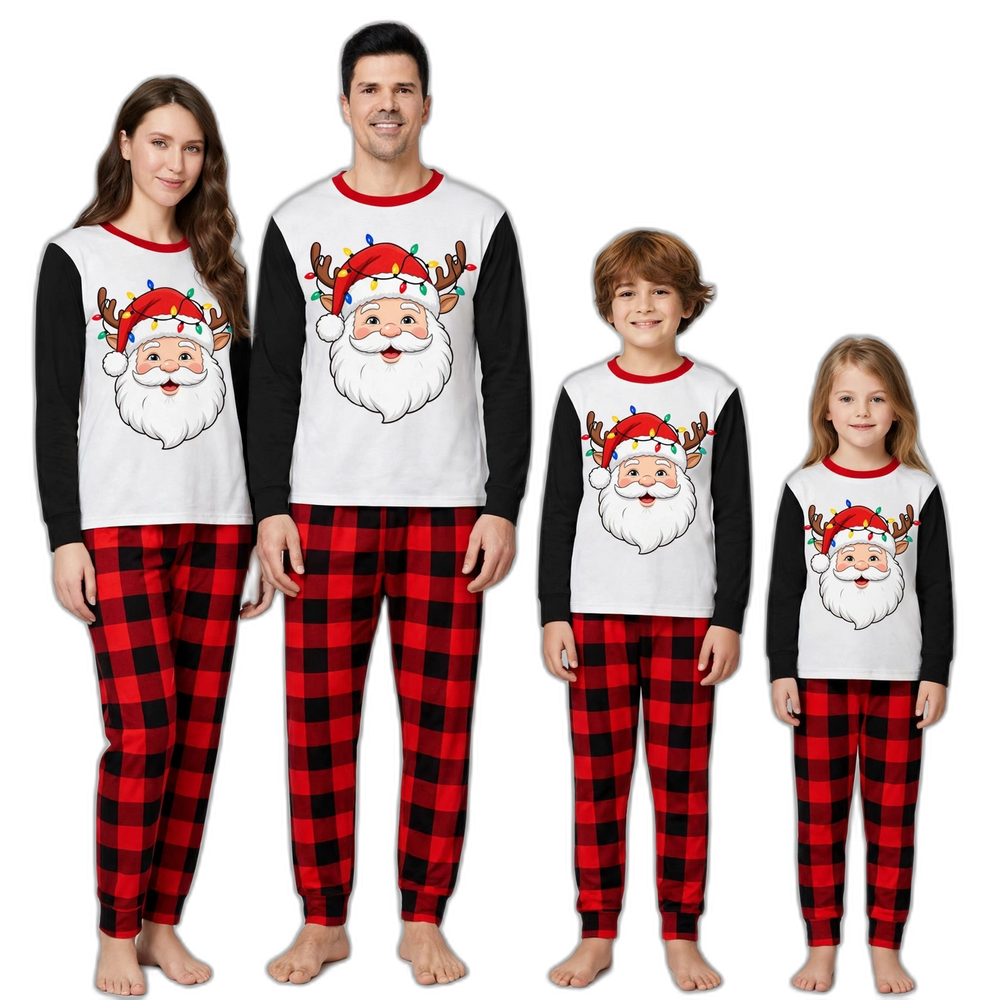 White-Beard Santa Parent-Child Long-Sleeve Pajamas