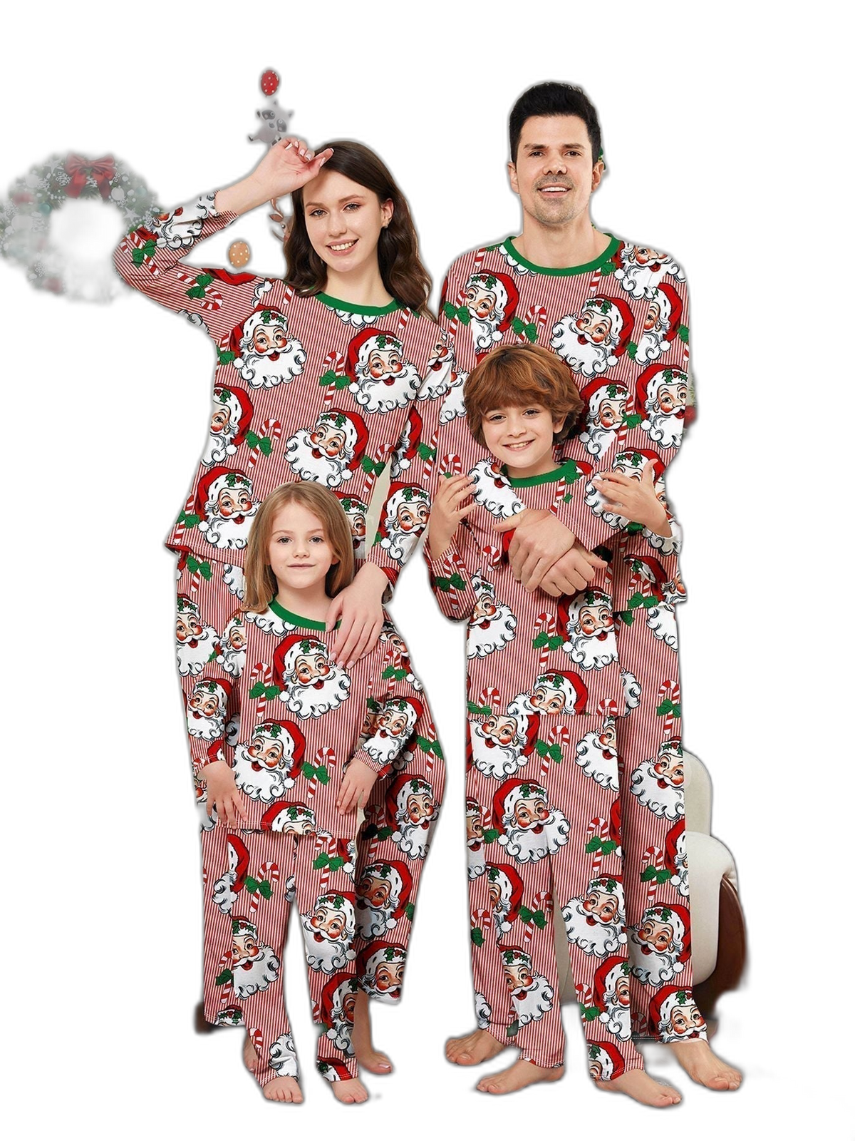 Santa Head Print Christmas Family Pajama Set