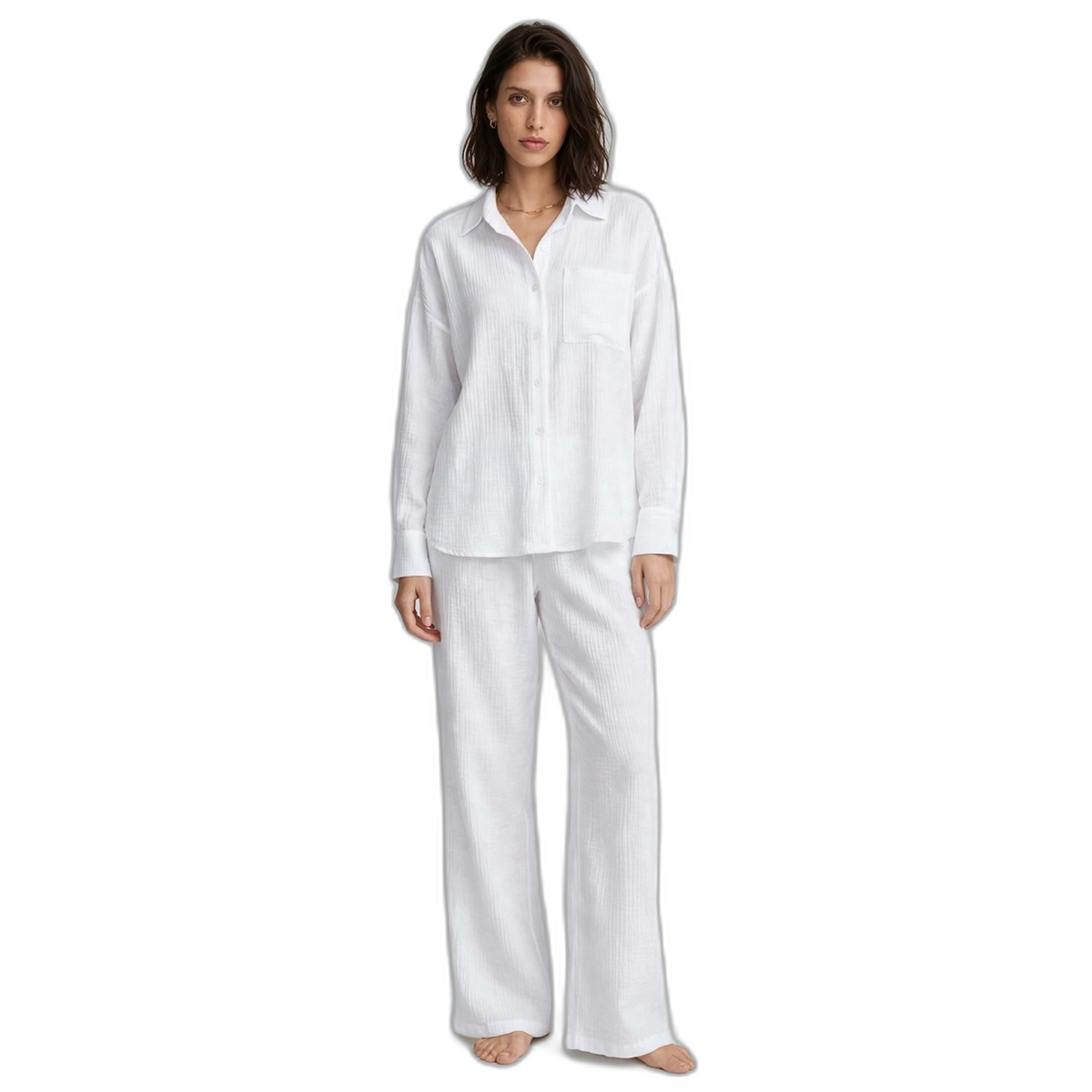 Double-Layer Cotton Shirt Pajama Set