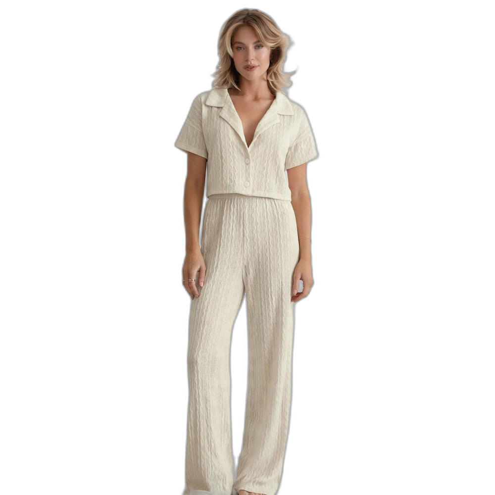 Women's Knitted Cardigan & Wide-Leg Pajama Set