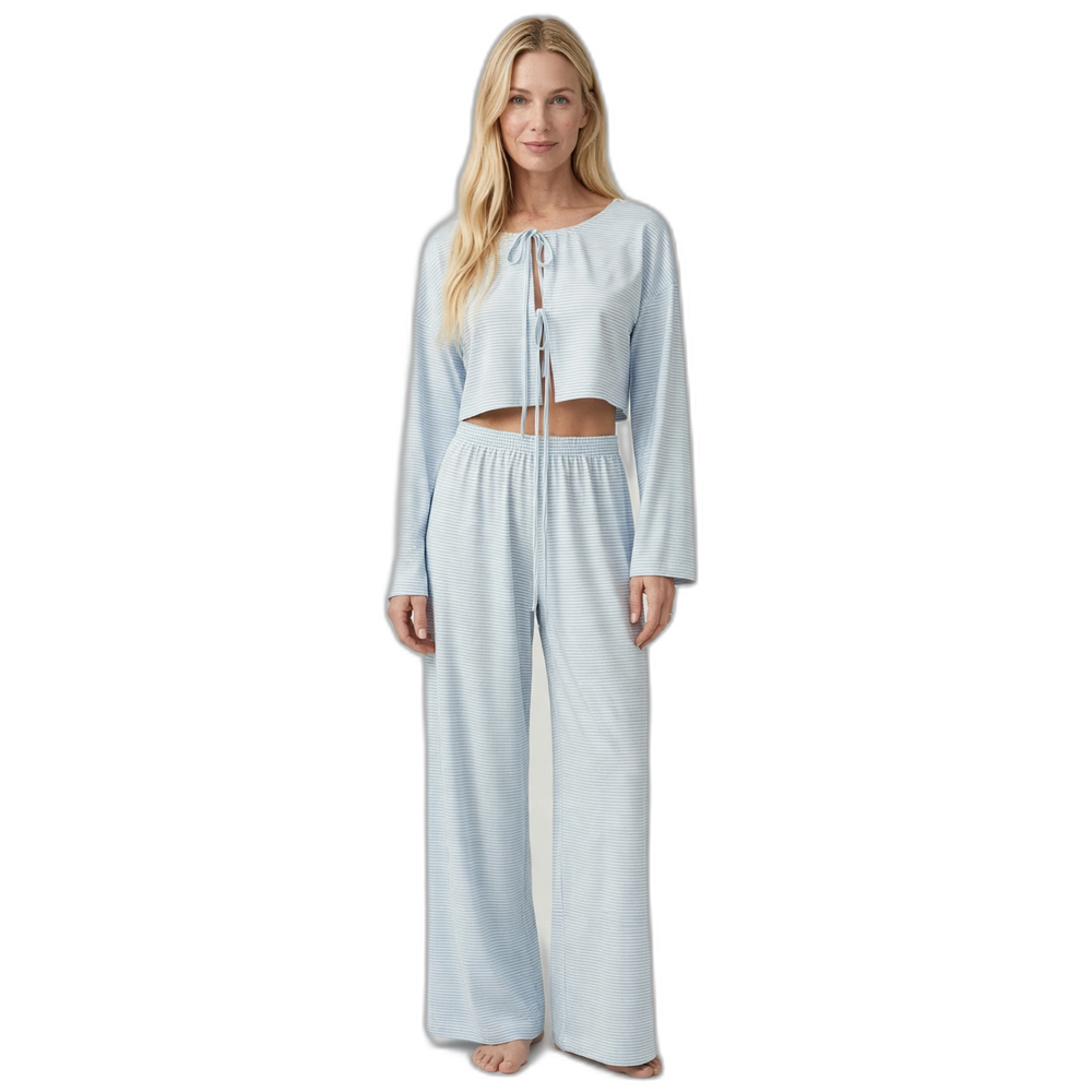 Women’s Striped Wide-Leg Lace-Up Pajama Set