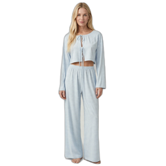 Women’s Striped Wide-Leg Lace-Up Pajama Set
