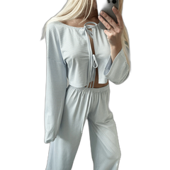 Women's Striped Wide-Leg Lace-Up Pajama Set