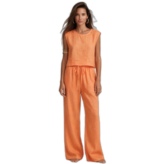 Orange Cotton Wide-Leg Sleeveless Pajama Set