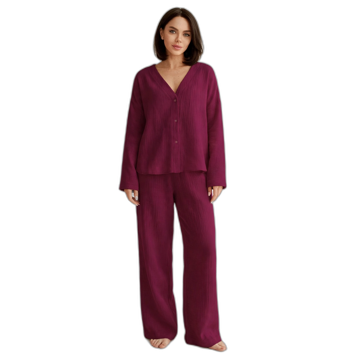 Women's 100% Cotton Wide-Leg Pajama Set