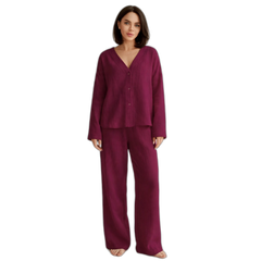 Women's 100% Cotton Wide-Leg Pajama Set