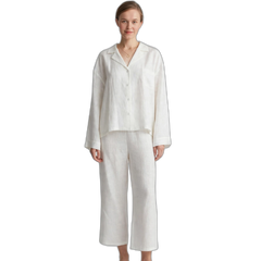Women's White Cotton-Linen Wide-Leg Pajama Set
