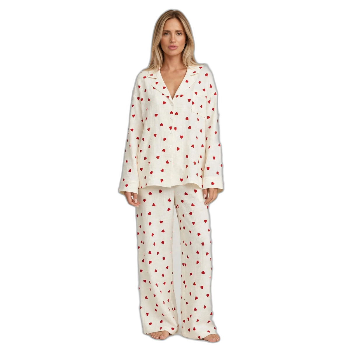 Women's Love Print Pure Cotton Wide-Leg Pyjama Set