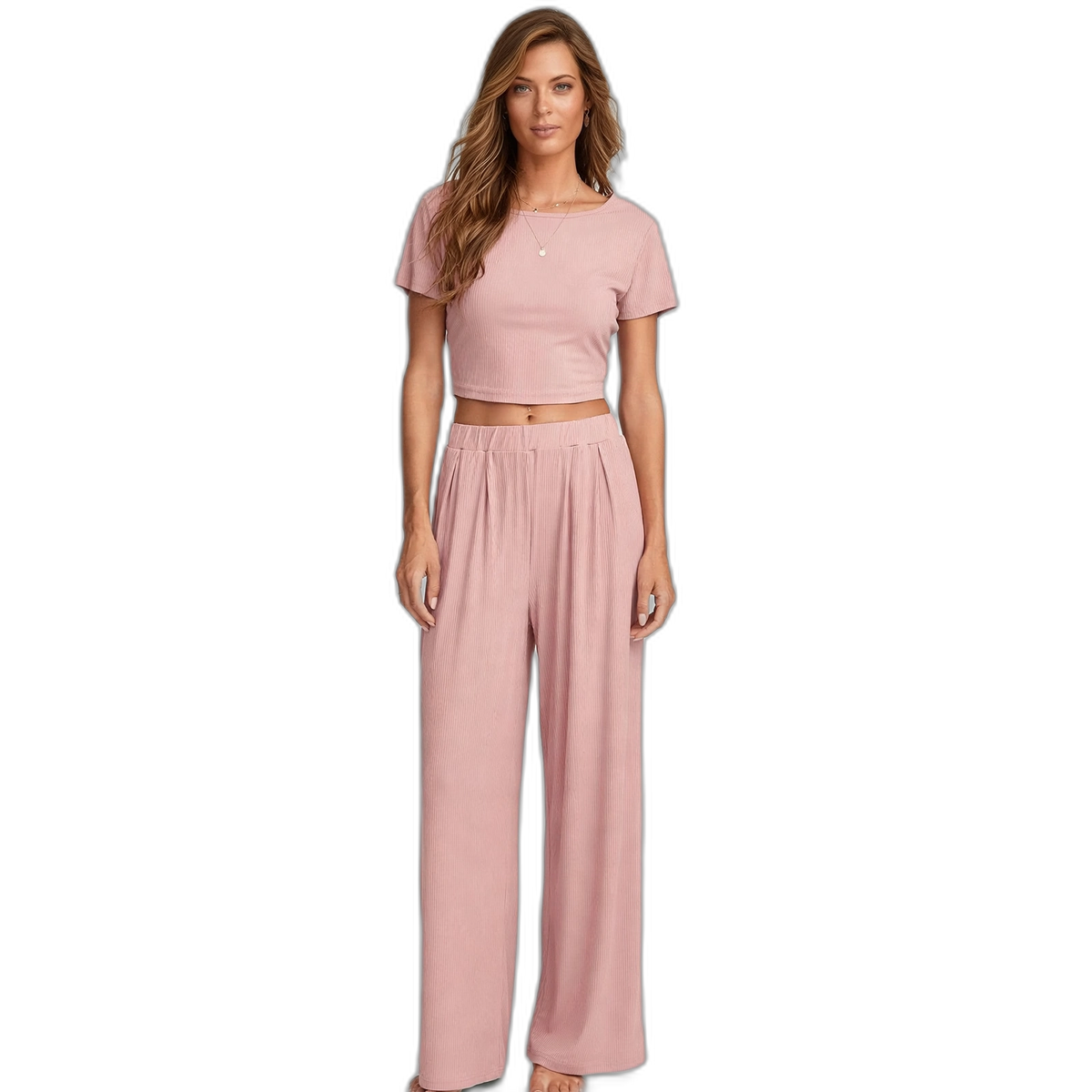Women’s Wide-Leg Pajamas with Short-Sleeve Top