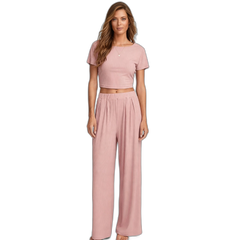 Women’s Wide-Leg Pajamas with Short-Sleeve Top