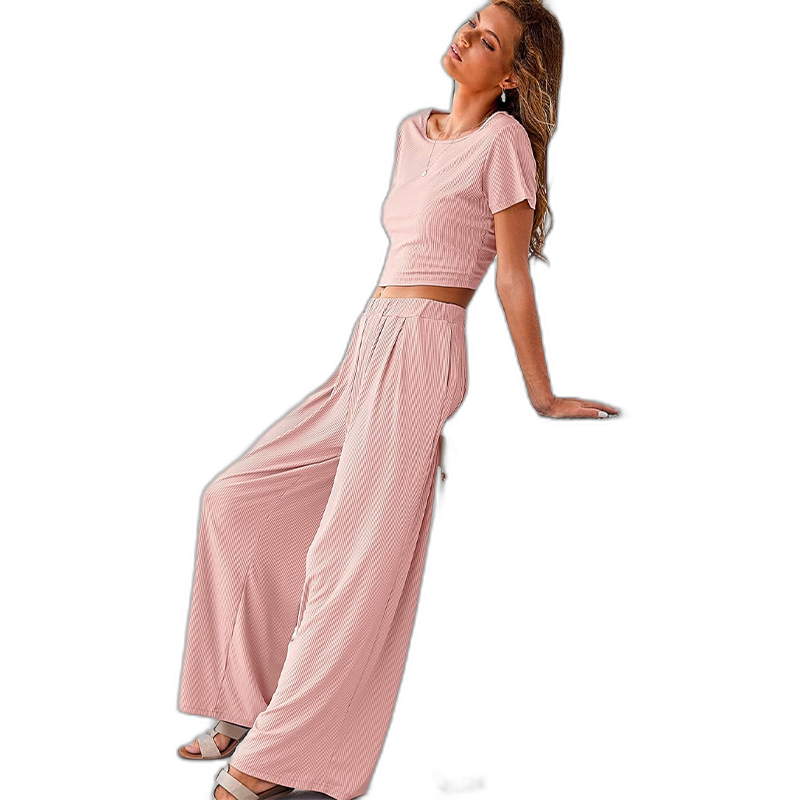 Women's Wide-Leg Pajamas with Short-Sleeve Top
