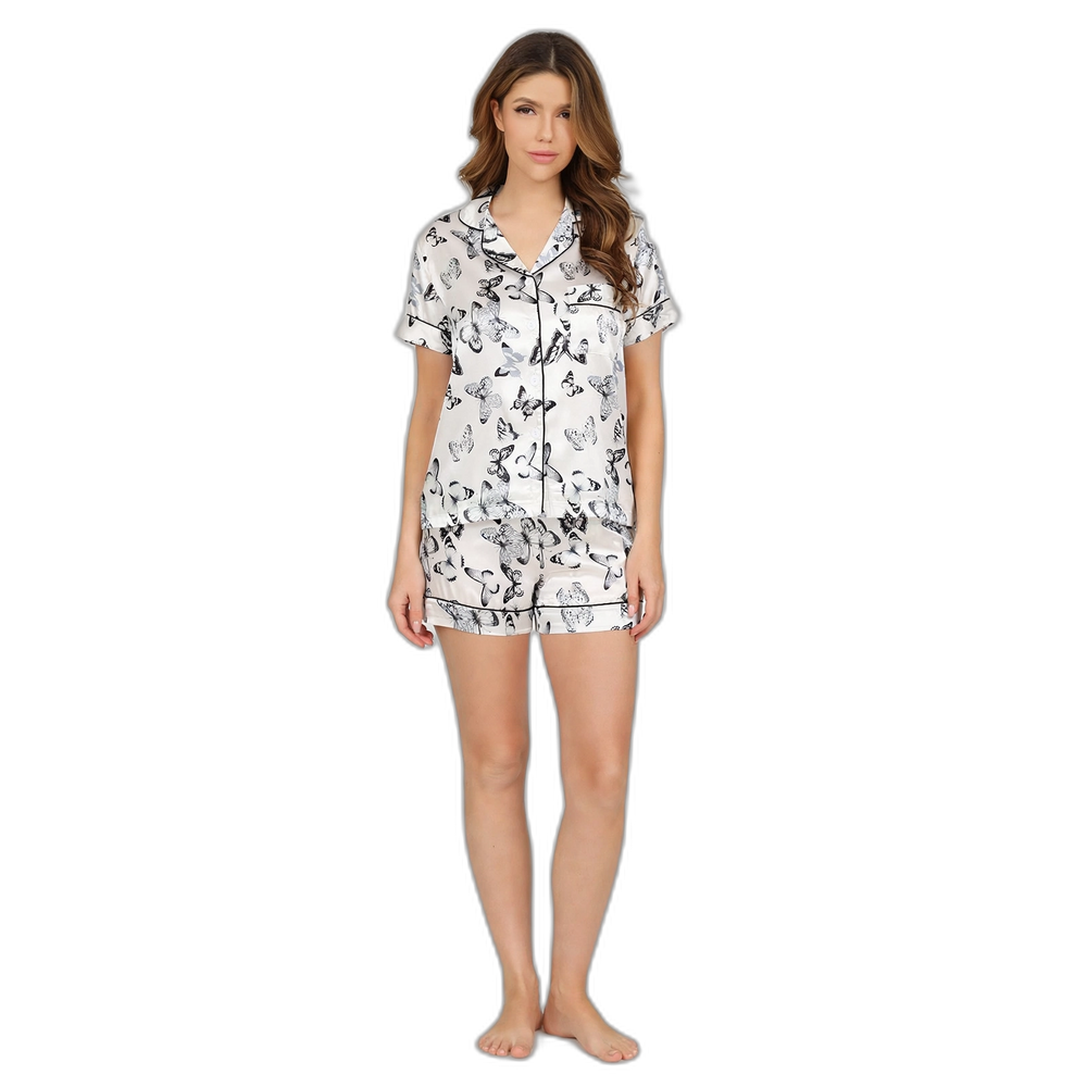 Women's Ice Silk Butterfly Print Short-Sleeve Pajama Set