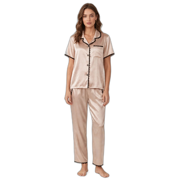 Champagne Lace Trim Short Sleeve Pyjama Set