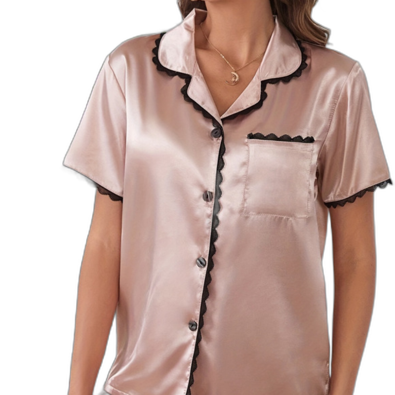 Champagne Lace Trim Short Sleeve Pyjama Set