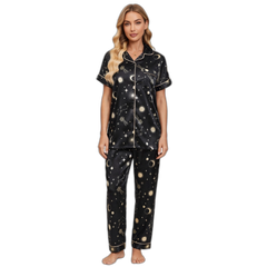 Black Cardigan-Style Pajama Set